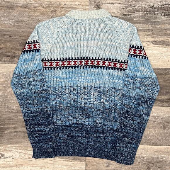 Vintage 80s Snowdrift Blue Red Mens M Stripe Mock Neck Knit Pullover Ski Sweater - Picture 3 of 7